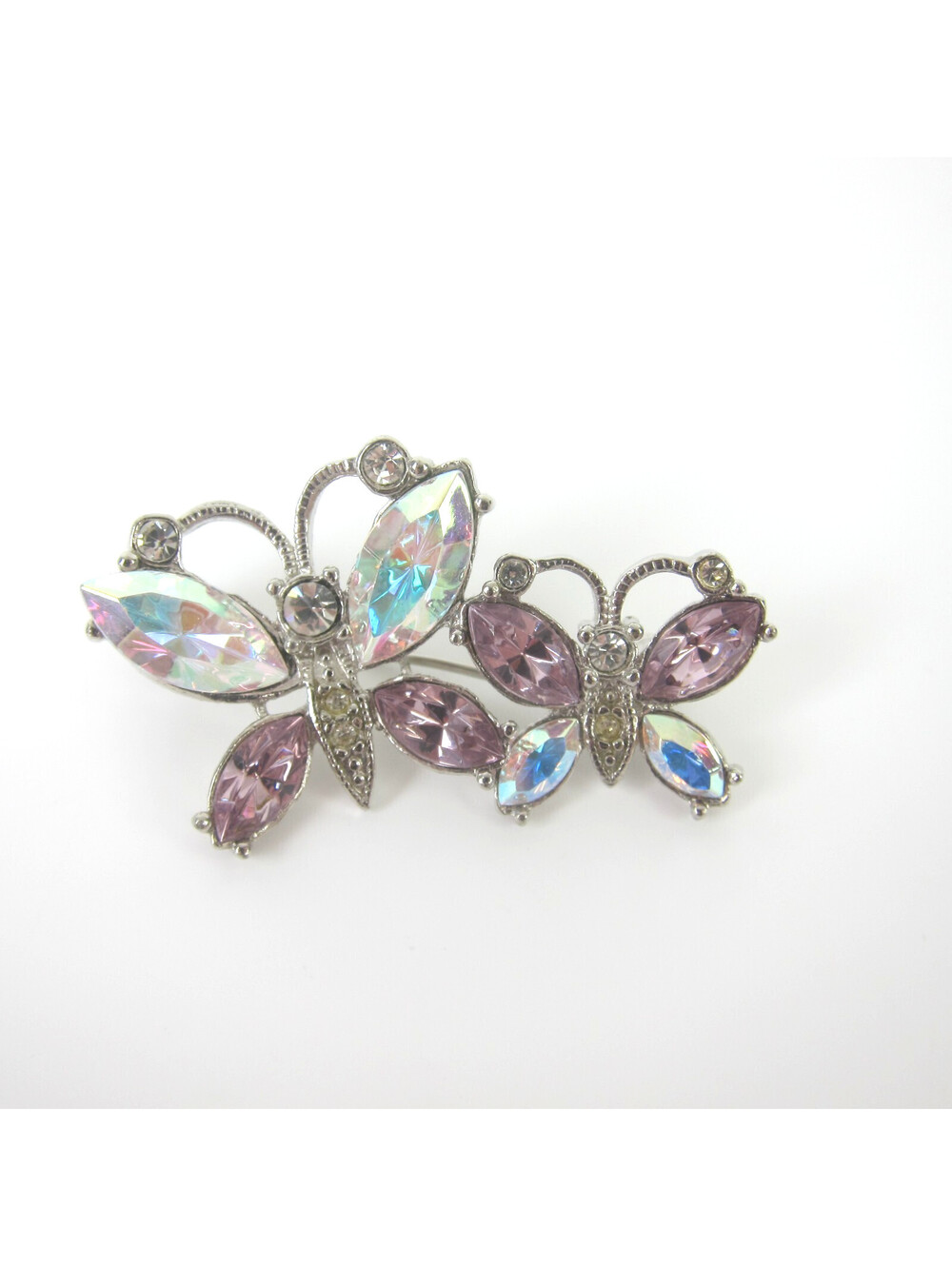 Vintage Butterfly Pin Brooch Lilac Purple Aurora Borealis Rhinestones Silvertone